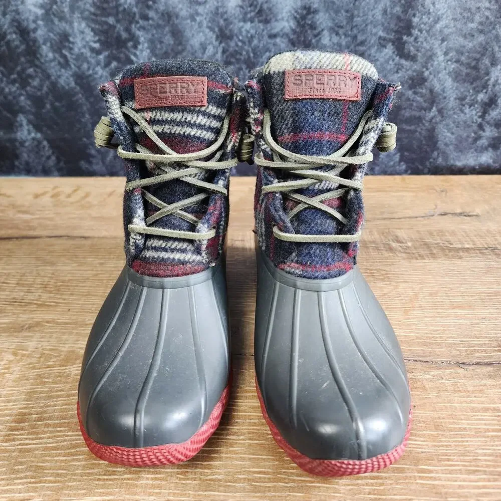 Sperry Plaid Fleece Ducks Rain Boots | Women's 7M